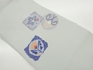 塩瀬変わり四角に花葉模様名古屋帯